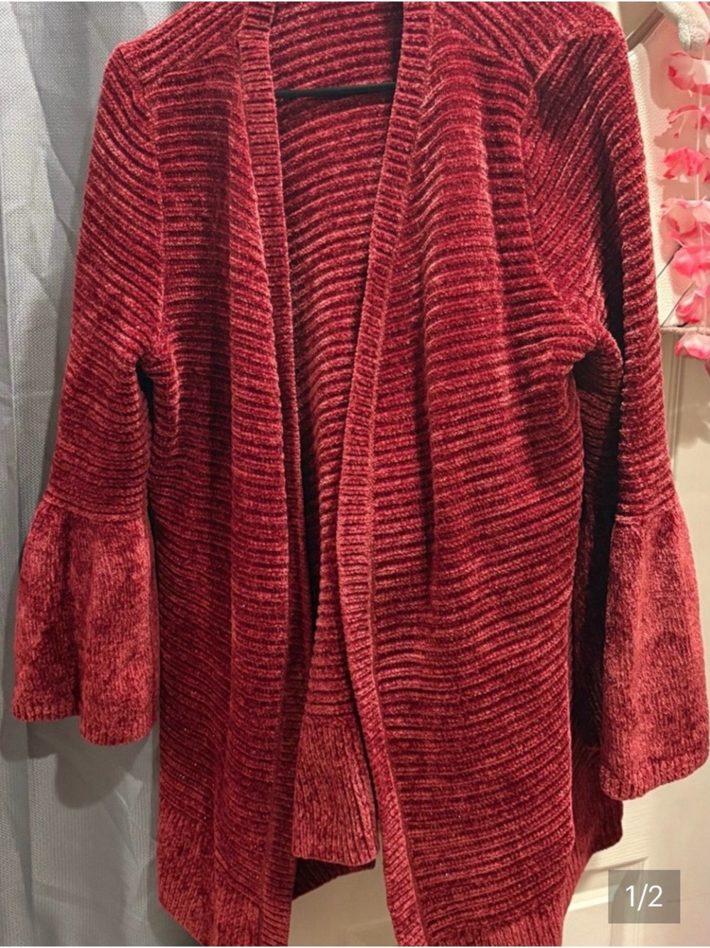 LC Lauren Conrad Plush Chenille Open-Front Cardigan - Deep Red